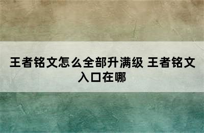 王者铭文怎么全部升满级 王者铭文入口在哪